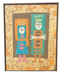 MCM Danish Batik Textile 'Royal Couple' By Urself Shaffer 39.5' X 38'