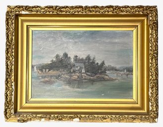 Antique OIl On Board Coastal New England Painting