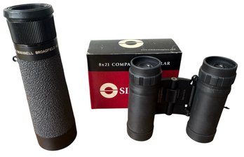 Simmons 8 X 21 Compact Binoculars And A Bushfield Broadfield 10 X 30 Field Scope