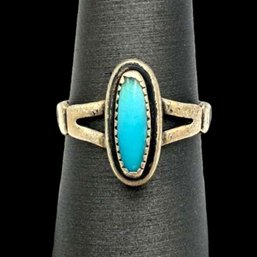 (A171) Native American Sterling Silver Turquoise Ring, Size 6