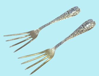 Pair Of Vintage Sterling Silver Serving Forks 3.60 OZT
