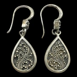 (B28) Sterling Silver Bali Teardrop Dangle Earrings