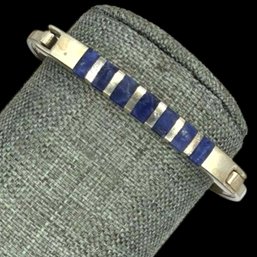(A98) 950 Silver Sodalite Inlay Bangle Bracelet