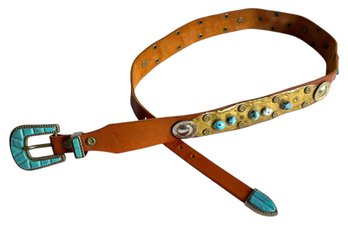 Vintage Leather Belt With Turquoise