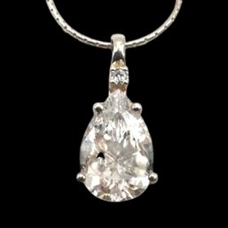 (B20) Italian Sterling Silver Faceted Clear Stone Teardrop Necklace