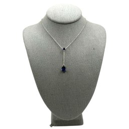 (A141) Sterling Silver Faceted Blue Sapphire Drop Necklace
