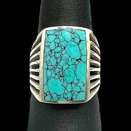 (B58) Vintage Sterling Silver Rectangular Turquoise Ring, Size 7.5