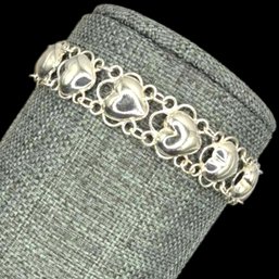 (A182) Sterling Silver Heart Link Bracelet