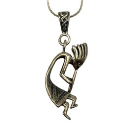 (A122) Native American Sterling Silver Kokopelli Pendant On Mexican Sterling Silver Necklace
