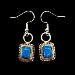 (A168) Sterling Silver Denim Lapis Dangle Earrings