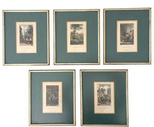 Five Antique Hand Colored English Engravings Of 19th Century Literary Illustrations