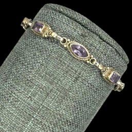 (A9) Sterling Silver Faceted Amethyst Bracelet