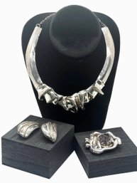 Vintage Modernist  Sterling Silver Arik Idan Neckpiece, Pendant And Earrings - 3 Pieces ~ 104.73 G
