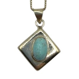 (A192) Sterling Silver Turquoise Box Chain Necklace