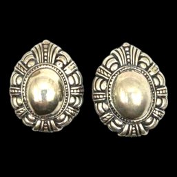(A90) Mexican Sterling Silver Etched Clip On Earrings