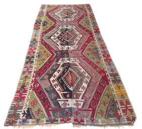 Vintage Turkish Kilim Wool Runner 4'10' X 11'4'
