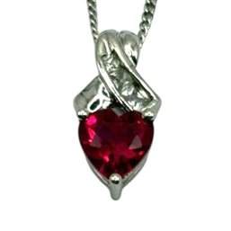 (A191) Sterling Silver Garnet And Clear Stones Heart Necklace