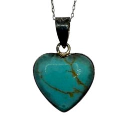 (A186) Sterling Silver Turquoise Heart Necklace