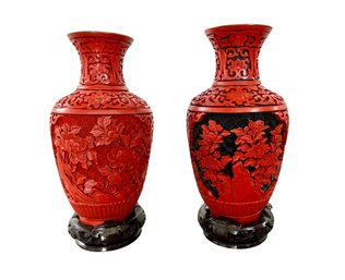 Carved Lacquer Vessels With Vibrant Blue Interior