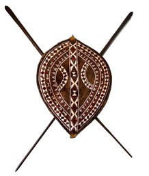 African Maasai Warrior Tribal Shield Animal Hide Hand Painted