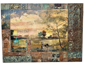 Mixed Media On Board, 'Golden Scratch On The Sky', Nancy Scheinman