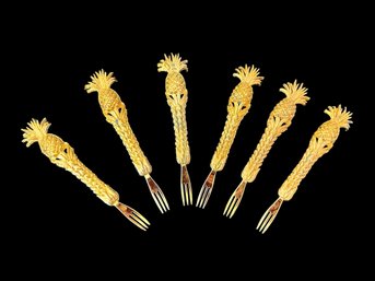 24K Plated Vintage Pineapple Cocktail Forks