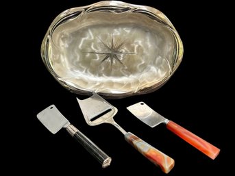 MCM Ikora Tray & Agate & Stone Vintage Cheese Servers