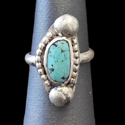 Vintage Native American Sterling Silver Turquoise Ring, Size 4.25