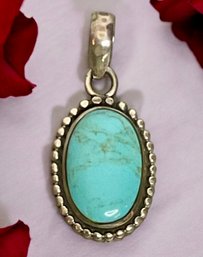 Beautiful Silver And Turquoise Oval Pendant