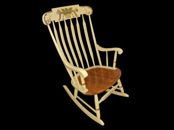 L. Hitchcock, Hitchcocks-Ville. Conn Hand Decorated Cream Painted Cape Cod Rocking Chair
