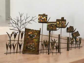 MCM Brutalist Metal Wall Sculpture In Curtis Jere Style