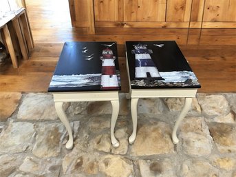Hand Painted Nautical Theme End Tables