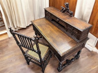19th Century French Renaissance Hand-carved Wall Desk