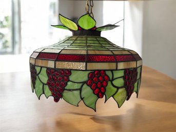 ANTIQUE STAINED GLASS HANGING FRUIT SHADE