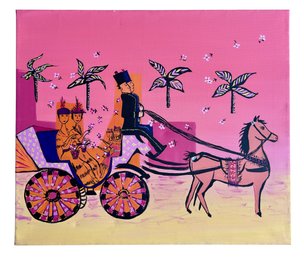 Original Painting On Canvas- Scene In Pinks And Orange