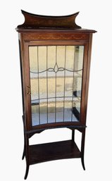 Beautiful Edwardian Style Antique Mahogany Display Cabinet With Inlay Design And Tapering Legs