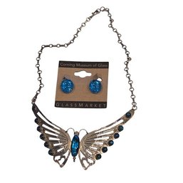 Corning Museum Of Glass Earrings And Sterling Silver Flying Butterfly Necklace With Pretty Open Link Chain