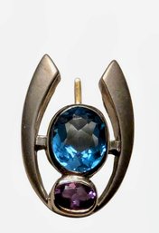 Semi-Precious Blue Topaz And Amethyst Stone Pendant Sterling And 18Kt. Gold