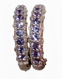 Wow! Genuine Tanzanite In Sterling Silver Hoop Earrings