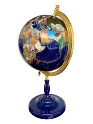 Contemporary Faux Lapis Lazuli Terrestrial Globe With Semiprecious Stones