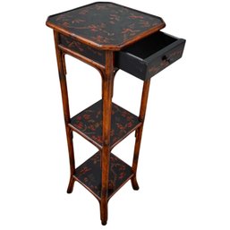Chinoiserie Lacquered Bamboo 3-Tier Pedestal & Drawer