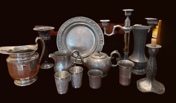 Vintage Pewter & Silver Plate Pitcher & Vase