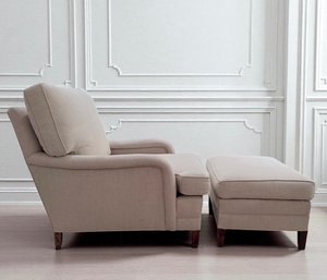 Custom Linen Contemporary Side Chair & Ottoman