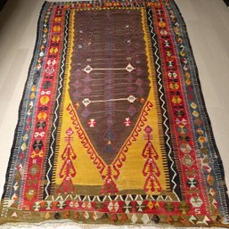 Antique Turkish Kilim Carpet In Vibrant Red & Gold