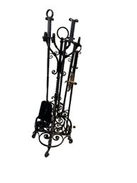 Mid Century Cast Iron Fireplace Tool Set And Stand