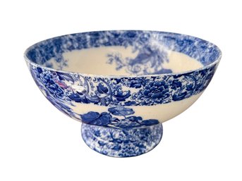 Large Blue  & White Pedestal Bowl