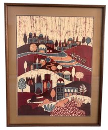 Framed 1981 Batik Artwork By Artist Amos Amit