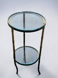 Vintage Small Brass  Side Table With 2 Tier Tinted Glass Top, Nice Plant Stand