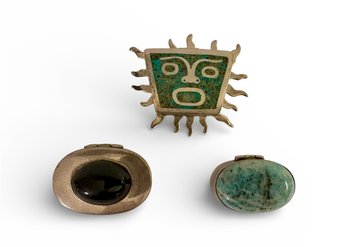 Trio Of Mexican Silver Inlay Pill Boxes