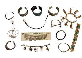 Vintage Bracelets Including Swarovski Crystal And Leather Bracelet & Wrecords Vinyl Record Cuff Bracelet